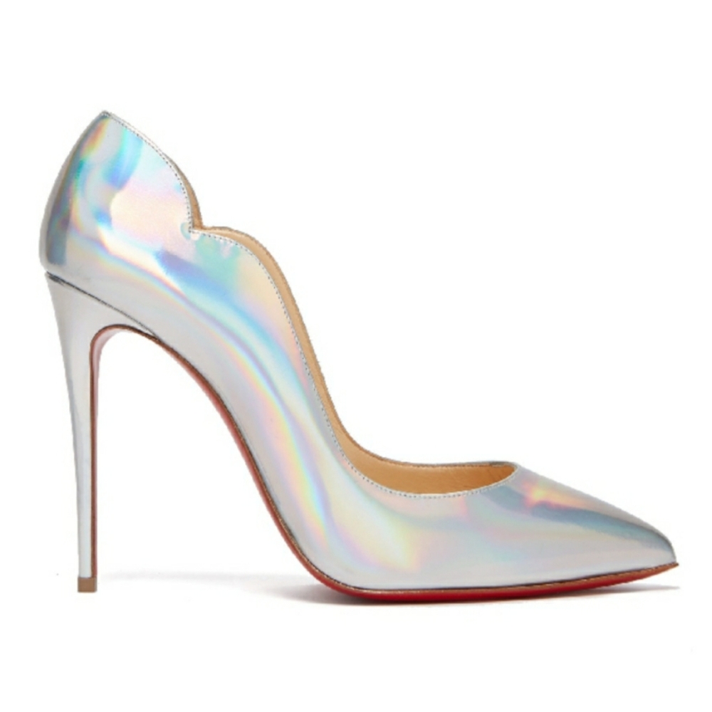 Louboutin iridescent silver heels